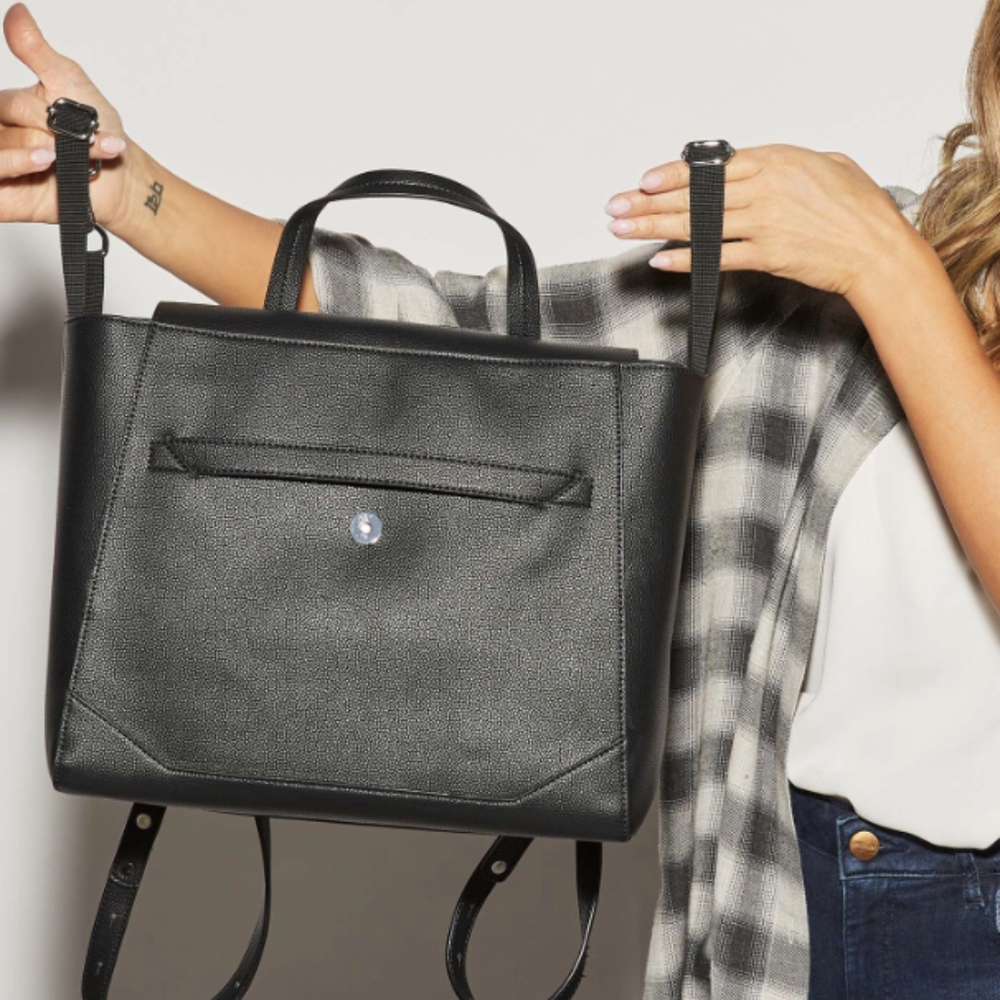 Black vegan leather diapers bag by honest